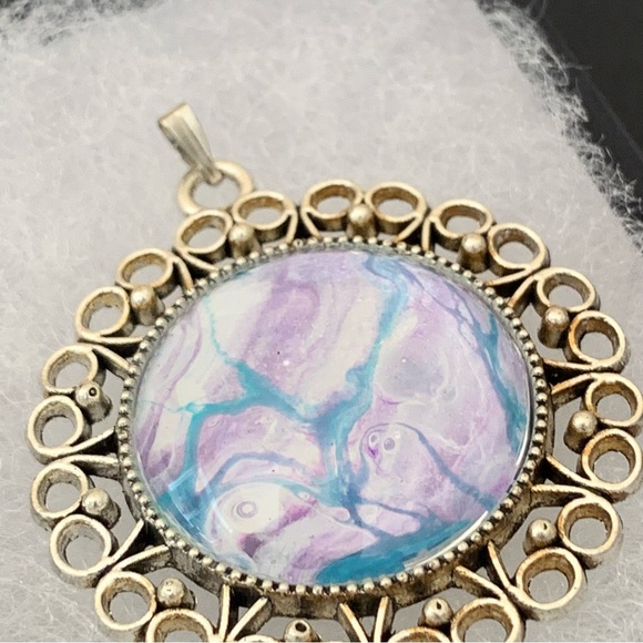 Handmade Fluid Art Necklace- Cotton Candy - Picture 4 of 7